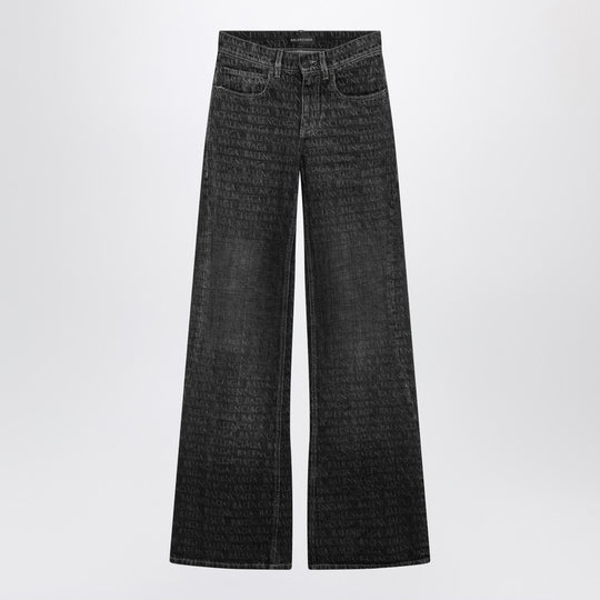 Black Washed Jeans With Jacquard Logos