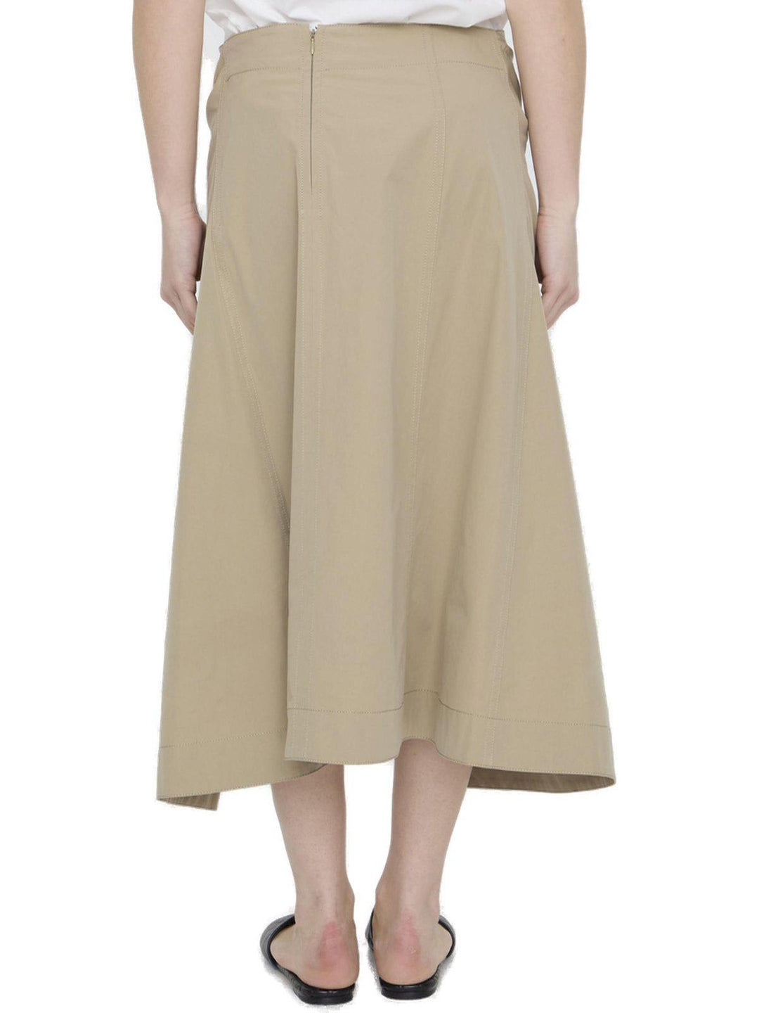 Compact Cotton Midi Skirt Gonne Beige