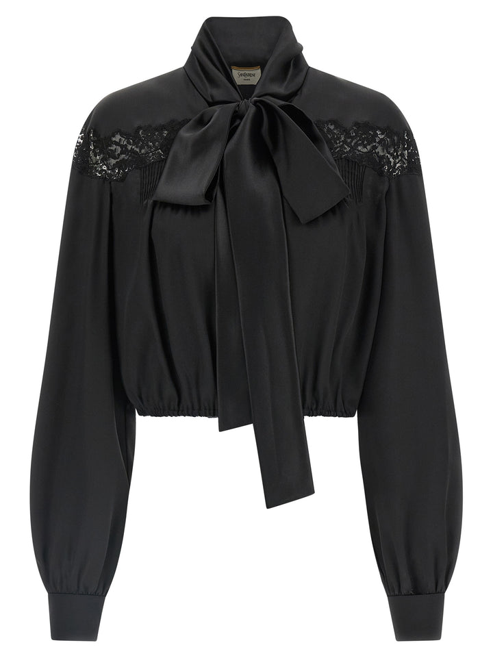 Saint Laurent Lace Silk Shirt Camicie - Nero | f993721a1160ae694a8807e5b493ccc546b1e124