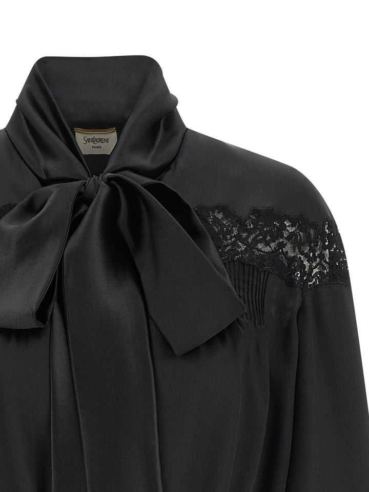 Saint Laurent Lace Silk Shirt Camicie - Nero | 2cd8ef506f447a640971b762b0ed432d3d33abc3