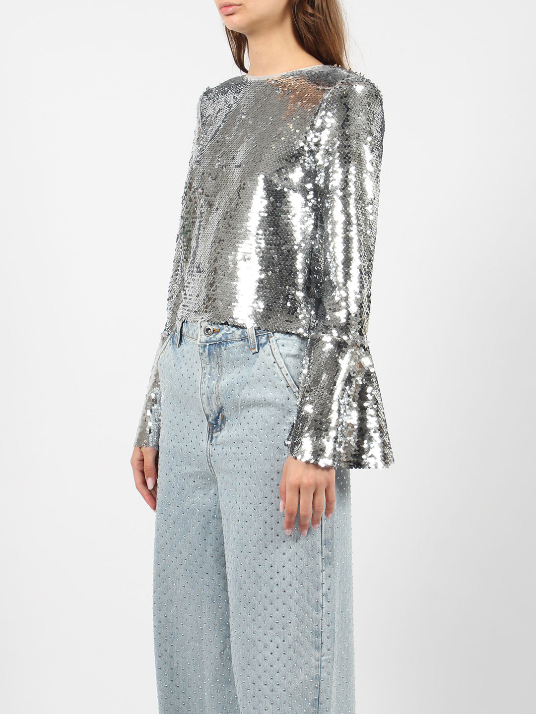 Sequin flared sleeve top