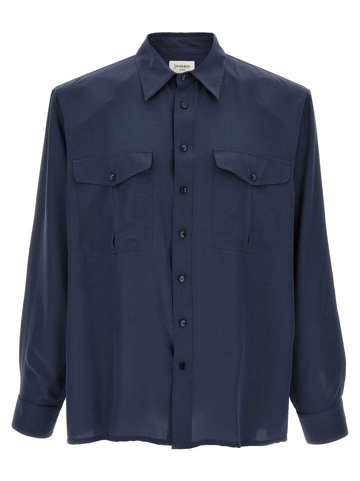 Saint Laurent Viscose And Silk Shirt Camicie - Blu | d13e302ac0276b23a4083b1783c91524a06cfba4