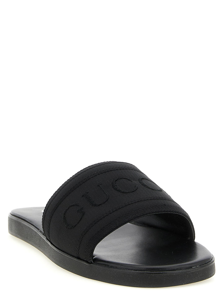 Gucci Jacquard Logo Slides Sandali - Nero | e208f7678c35bfd19fb9d7a76c32c3c169d9a5d1