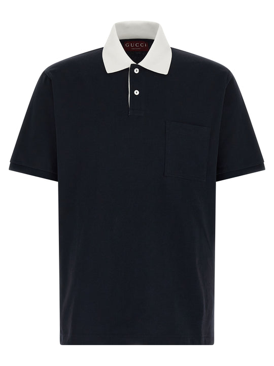 Contrast Collar Polo Shirt T Shirt Blu