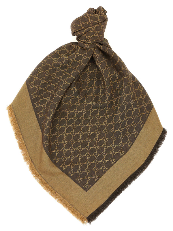 Wool And Silk Shawl Gg Sciarpe Marrone