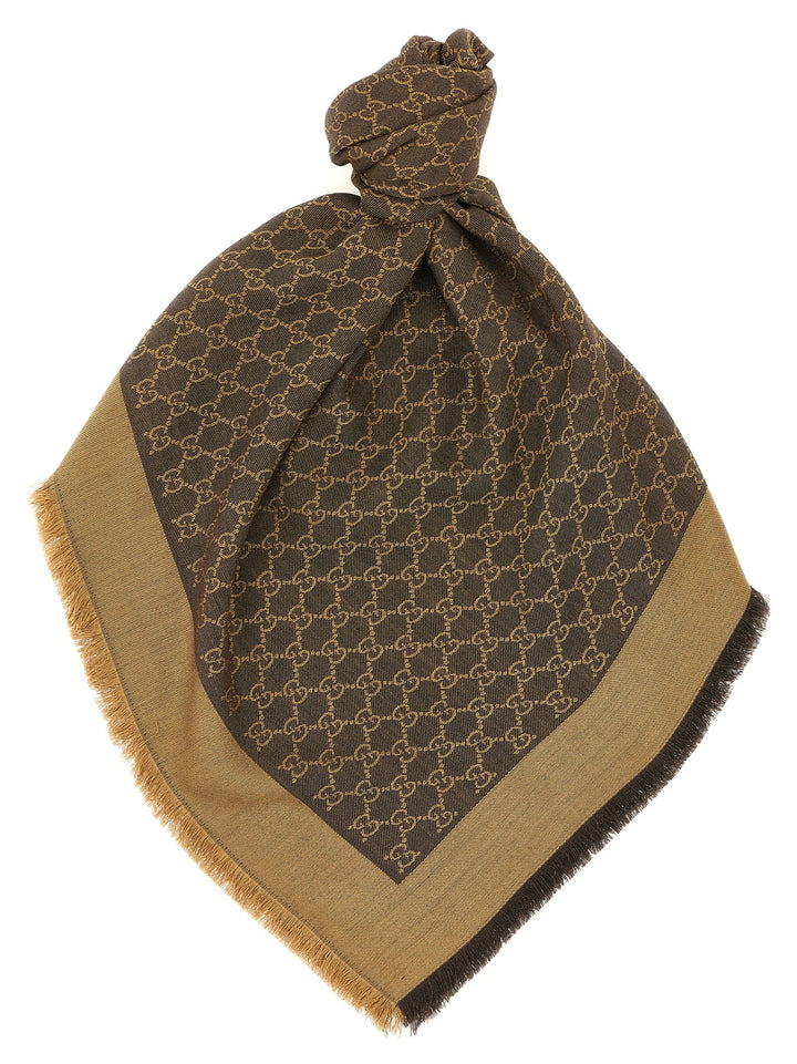 Gucci Wool And Silk Shawl Gg Sciarpe - Marrone | cdad5a93cac696d9e53f9f59c7c9c6314fcf29d5