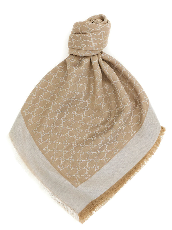 Wool And Silk Shawl Gg Sciarpe Beige