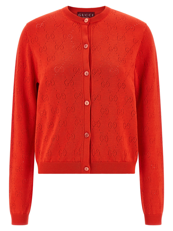 Gucci Openwork Gg Cardigan Maglioni - Rosso | e2b6e37a911025d4a451c2d0378c99bec7ba1060