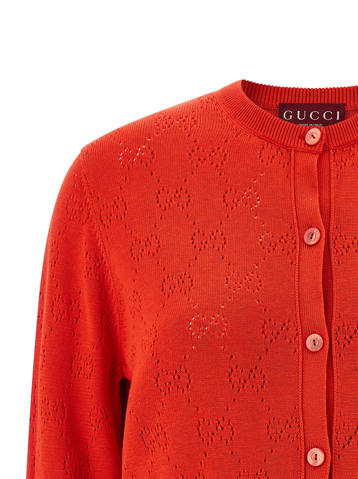 Gucci Openwork Gg Cardigan Maglioni - Rosso | 5ced389cd1eb151ded34c9438fa6ebc206926b8e