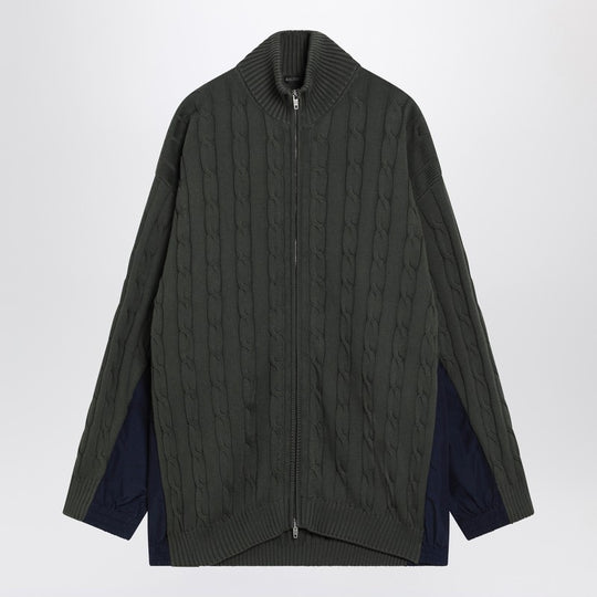 Khaki Cotton And Technical Jersey Hybrid Jacket