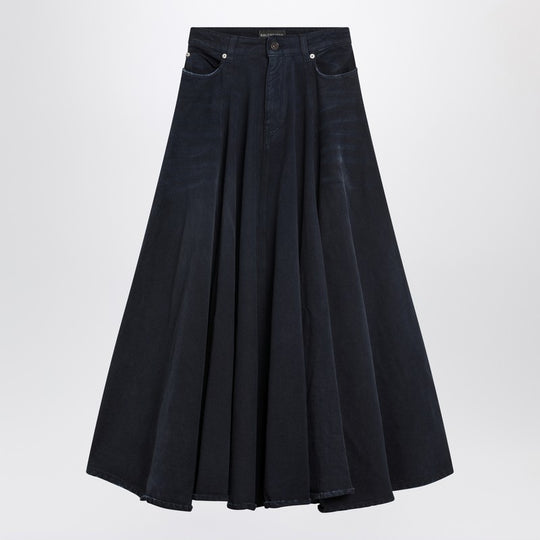 Navy Blue Maxi Godet Denim Skirt