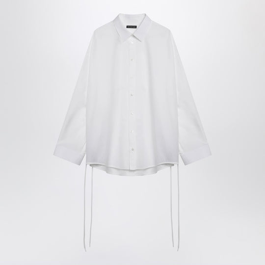 White Cotton Shirt With Lace-Up Details