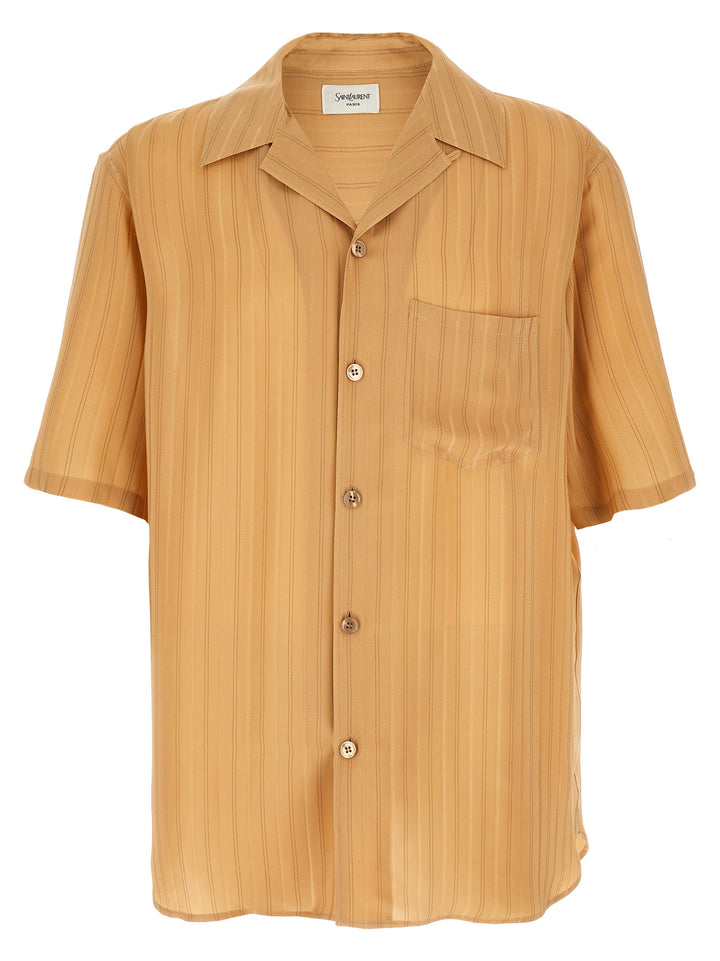 Saint Laurent Striped Silk Shirt Camicie - Beige | 5e9aead606b7c0d63312fc1bdcaa3be888daaffc