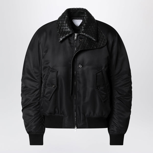 Padded Nylon Satin Bomber Jacket In Double Black