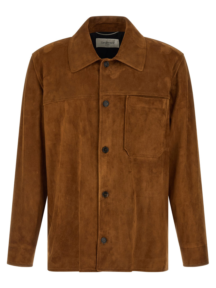 Saint Laurent Suede Overshirt Puffer Jackets - Marrone | c9bd77c920de0060c1ccbcd880287a5873452f15
