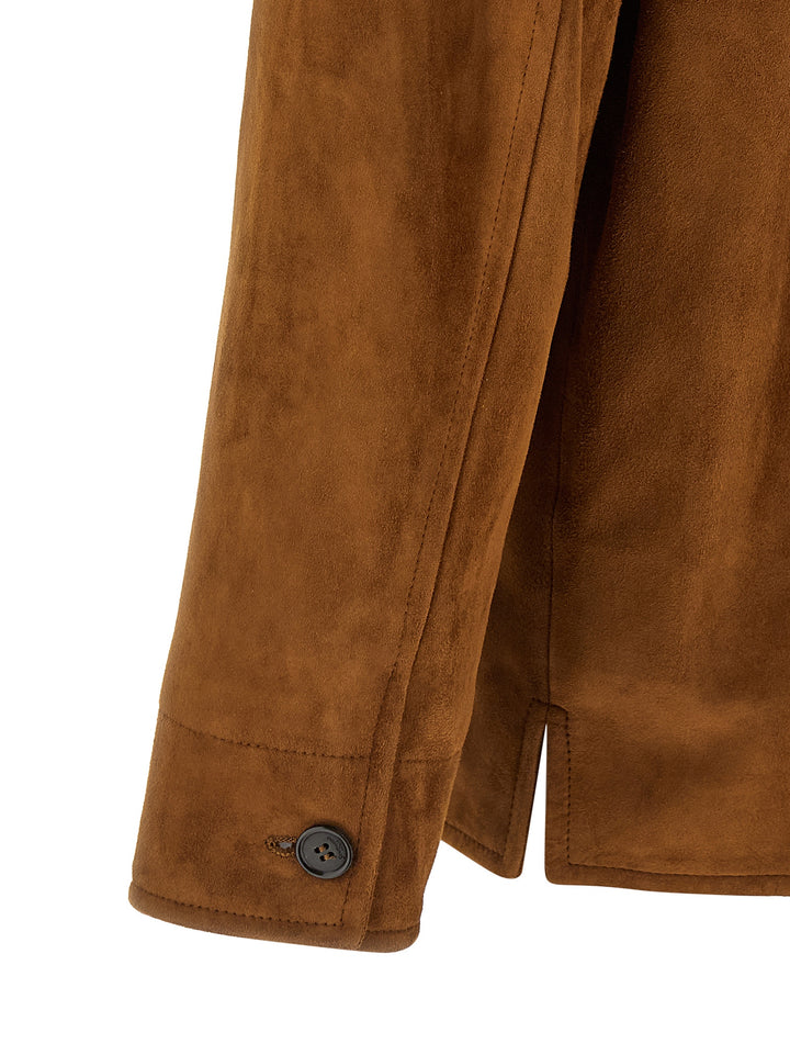 Saint Laurent Suede Overshirt Puffer Jackets - Marrone | b6ade590f102da2fc11b6ed7d8020108781b2ac6