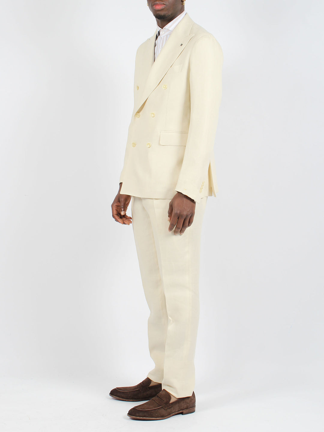 Linen double-breasted tailored suit