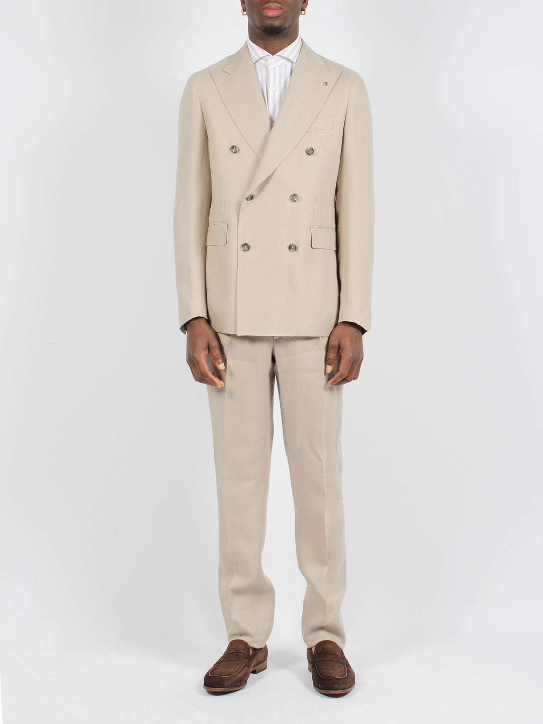 Linen double-breasted tailored suit