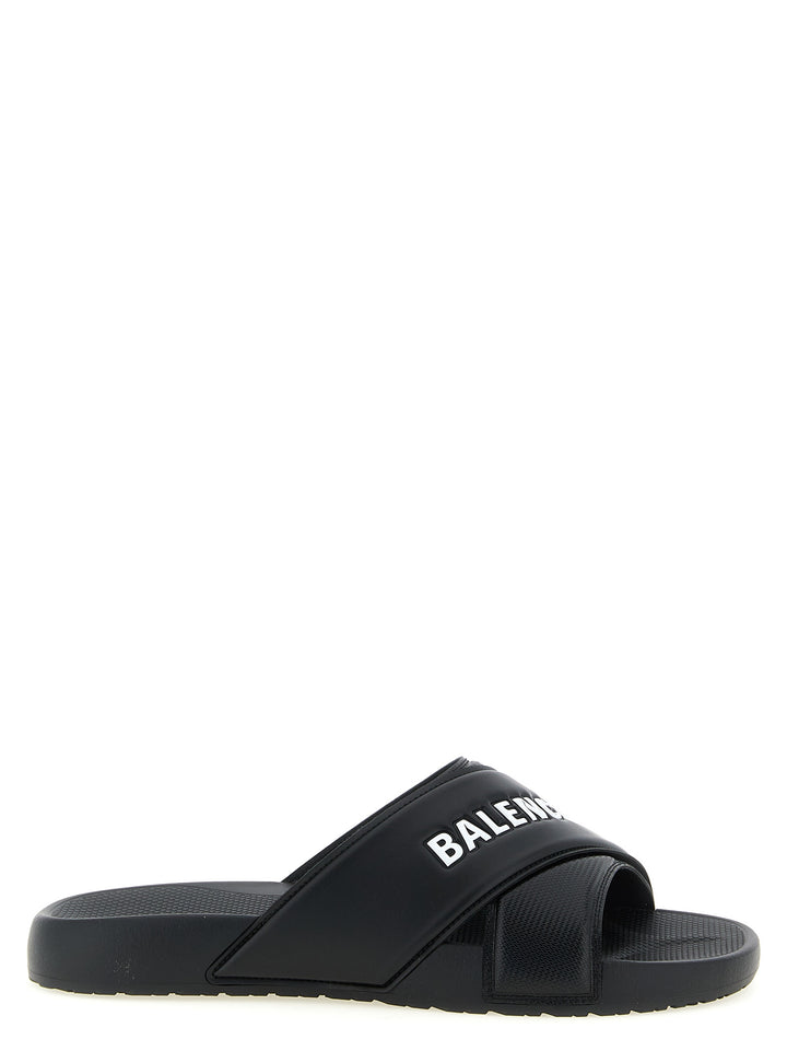Balenciaga Sporty Pool Sandali - Bianco/Nero | 373273a6763cc0662edcac56ce085c5a8772369b