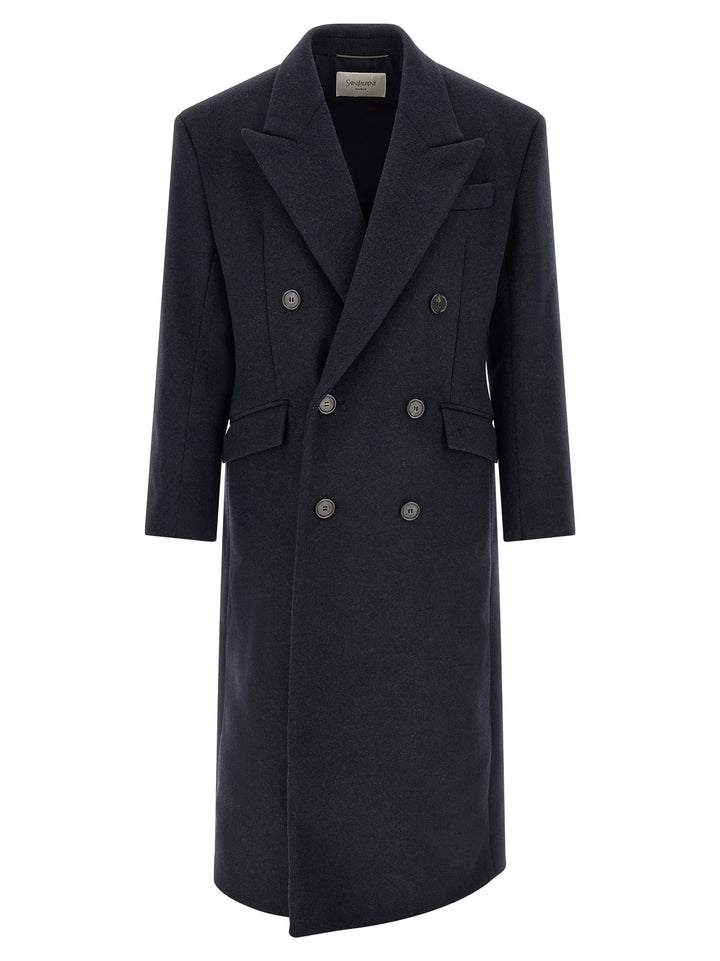 Saint Laurent Double-Breasted Coat Trench e Impermeabili - Blu | 969a6678389a80b01f524c255a5d9e4fe760176e