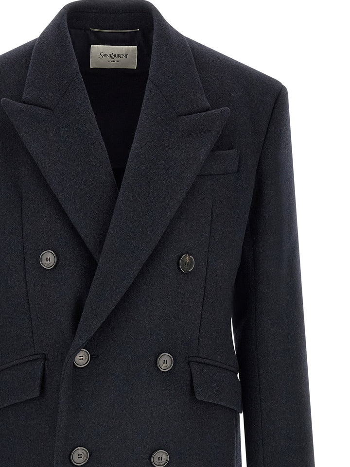 Saint Laurent Double-Breasted Coat Trench e Impermeabili - Blu | 9d82f50b859ed847540b5946990744ecddffa1a1