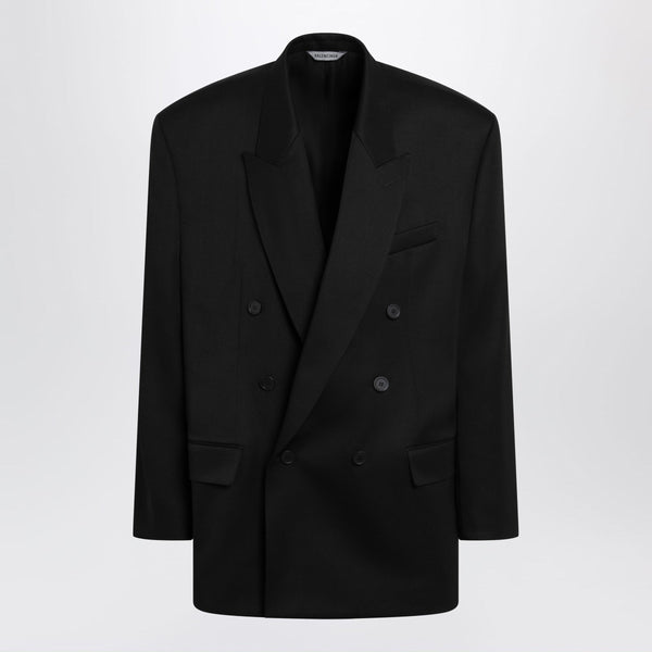 Double-Breasted Oversized Wool Blazer In Black