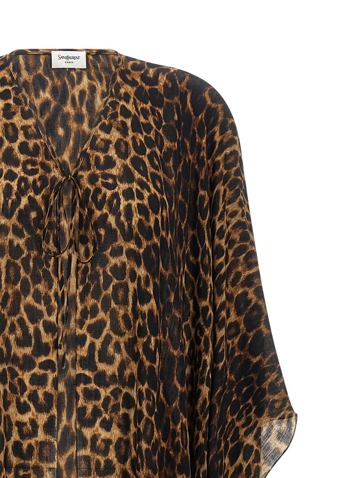 Saint Laurent Caftnao Animalier Mantelle - Marrone | e5911007abe63864430de6f710c0b9ccaaf9fbc5