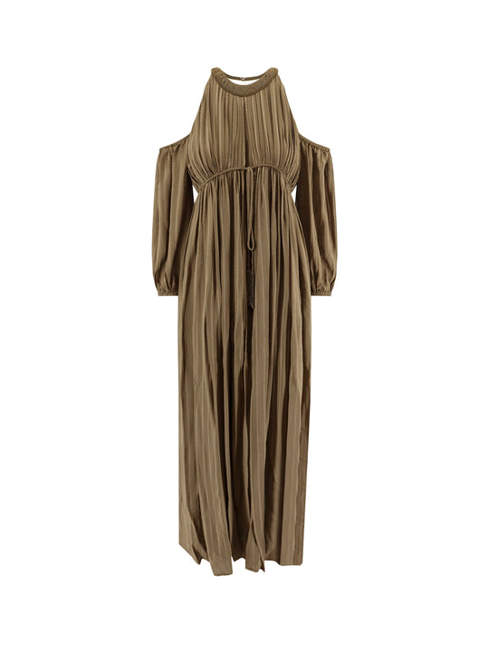 Allenatore Georgette Long Dress With Striped Motif
