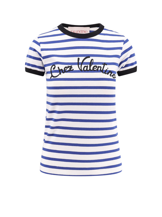 Striped Cotton T-Shirt With Embroidered Logo