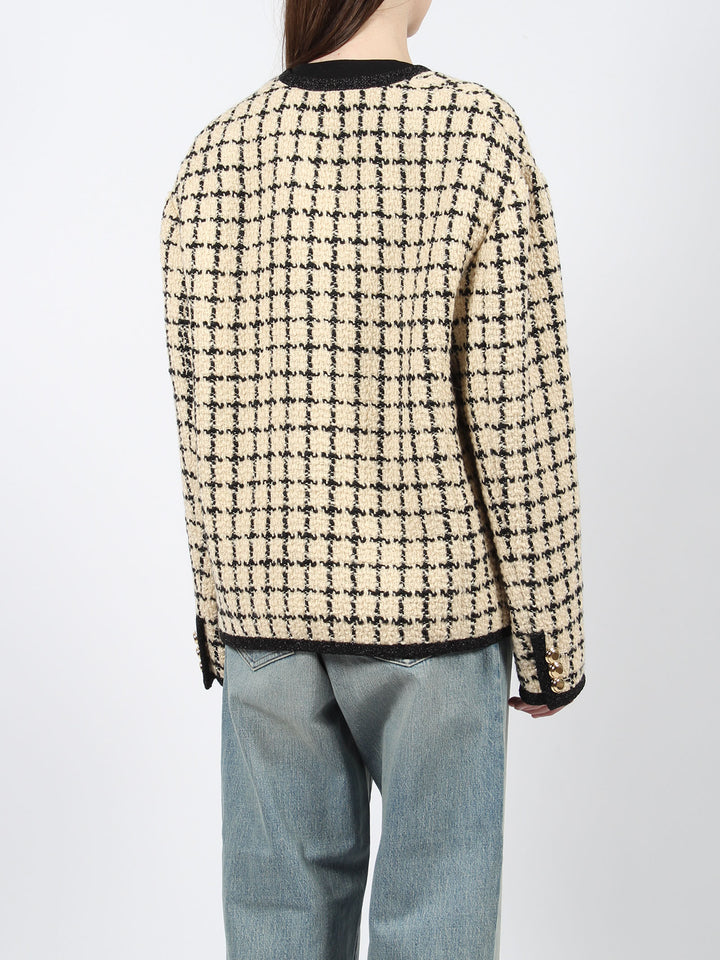 Single-breasted check lame` jacket