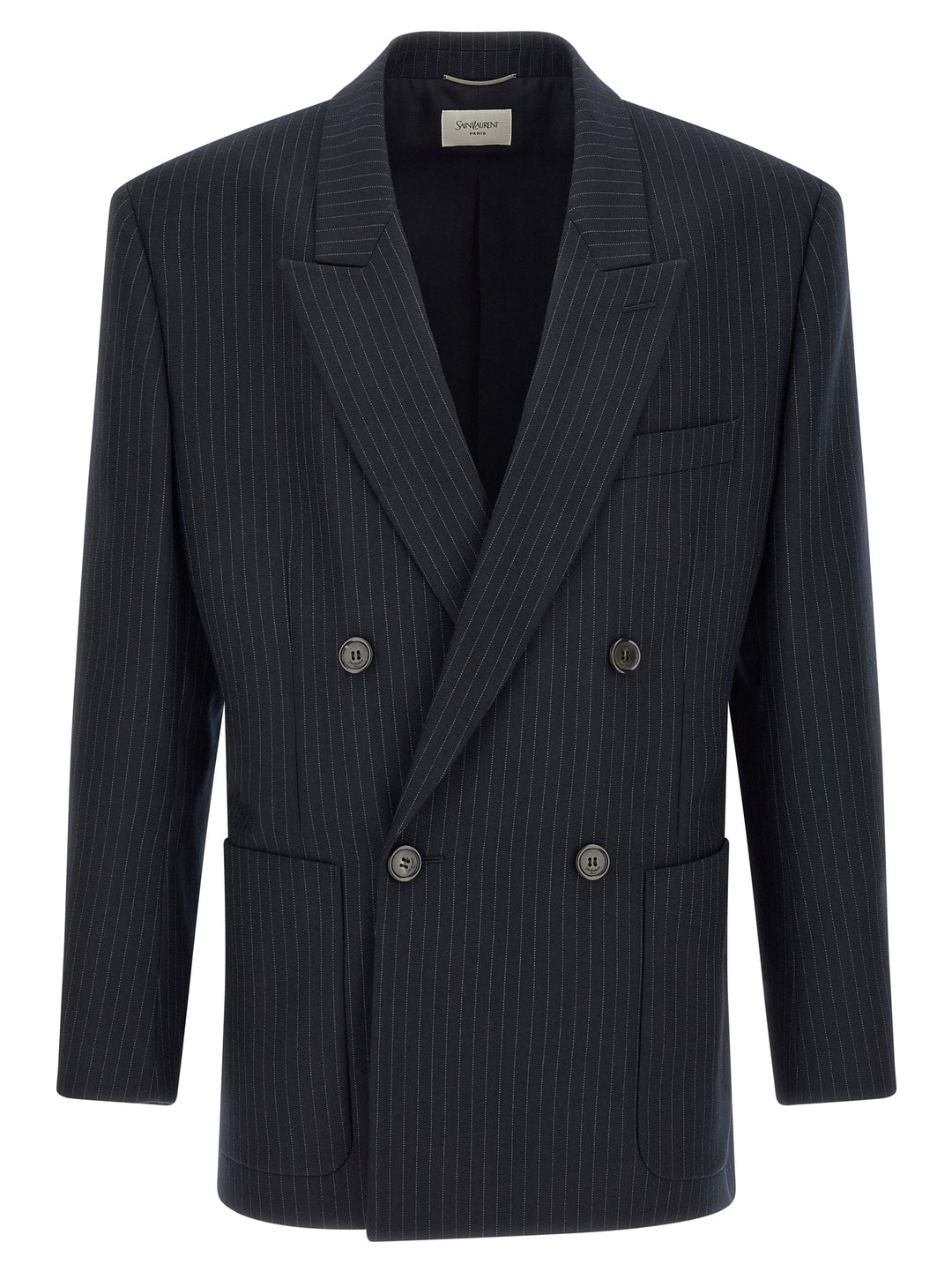 Saint Laurent Pinstriped Double-Breasted Blazer - Blu | 5388b835da9c4a36e3ab0d4b0de2a7fd57101a7e
