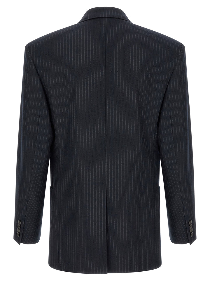 Saint Laurent Pinstriped Double-Breasted Blazer - Blu | 697b39829acdde065ee885127cda990481231457
