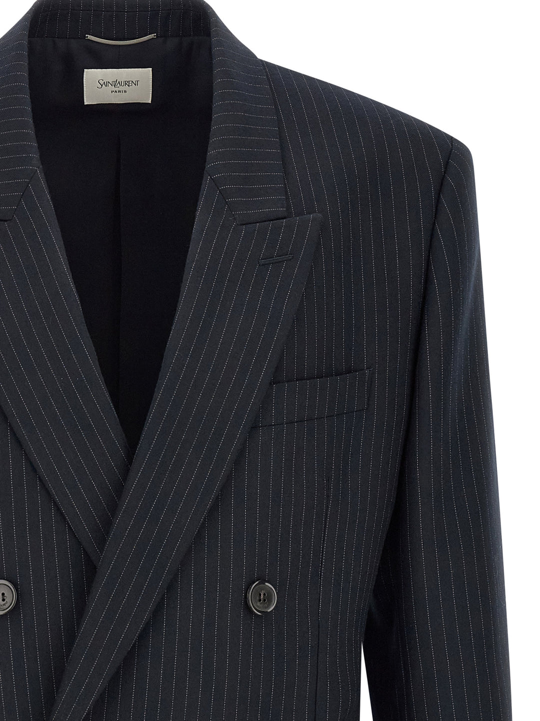 Saint Laurent Pinstriped Double-Breasted Blazer - Blu | 6a70c50280f019116e7db10ea51899e97eaddbc6