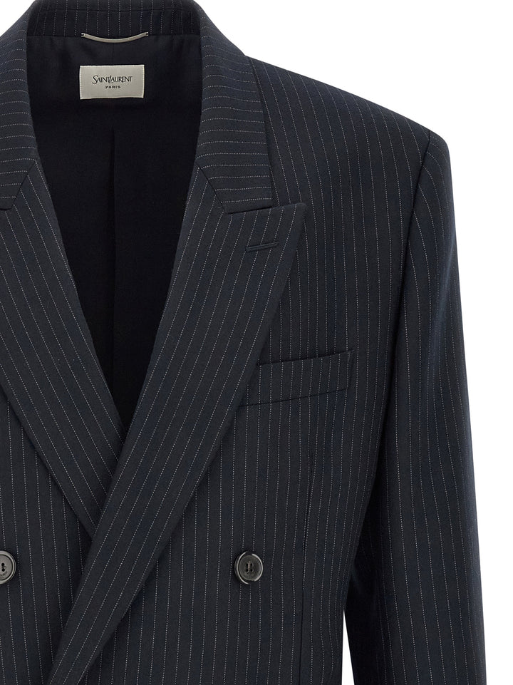 Saint Laurent Pinstriped Double-Breasted Blazer - Blu | 6a70c50280f019116e7db10ea51899e97eaddbc6