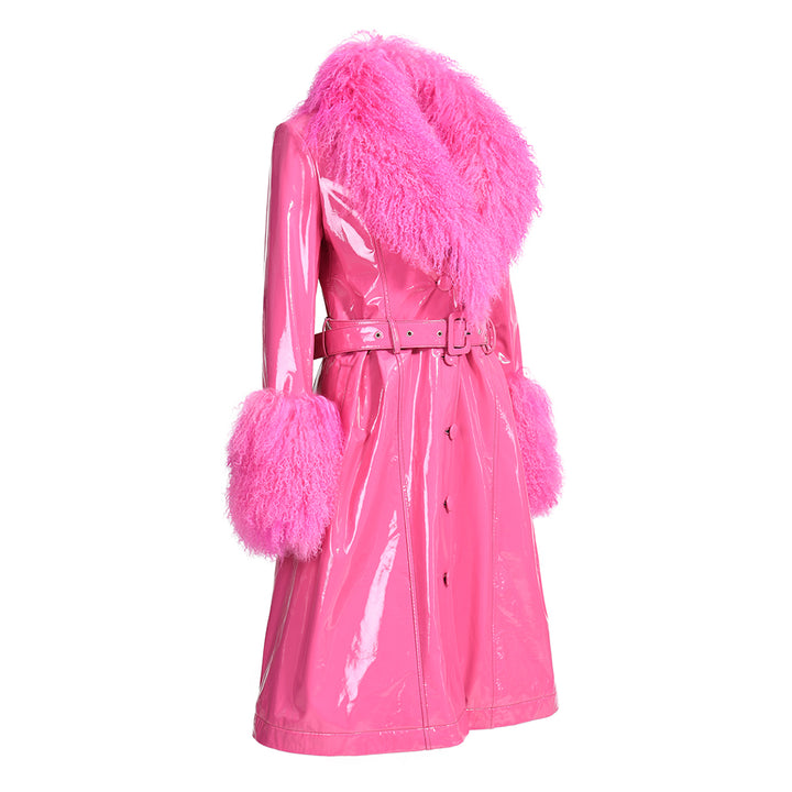 Cappotto Sac Fucsia in Pelle e Mongolia