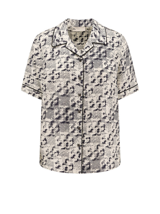 Silk Shirt With Pixelated Logo Print