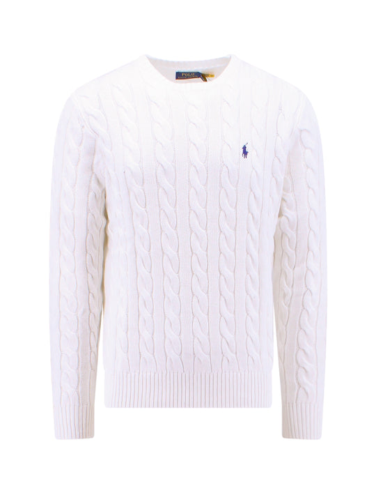 Cable Knit Cotton Sweater With Iconic Logo