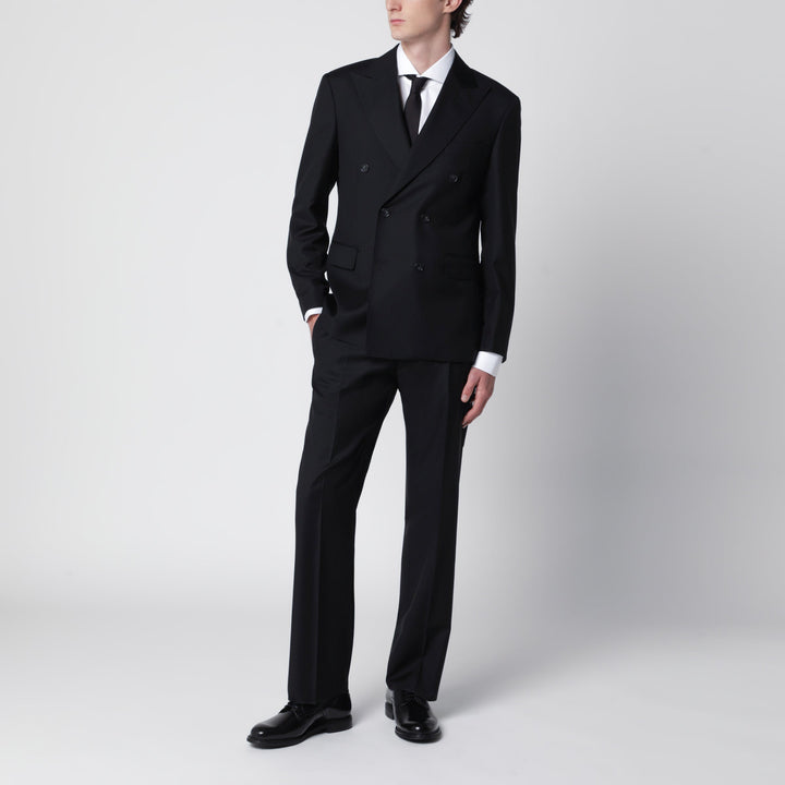 È Po Ca Black Double-Breasted Suit In Wool