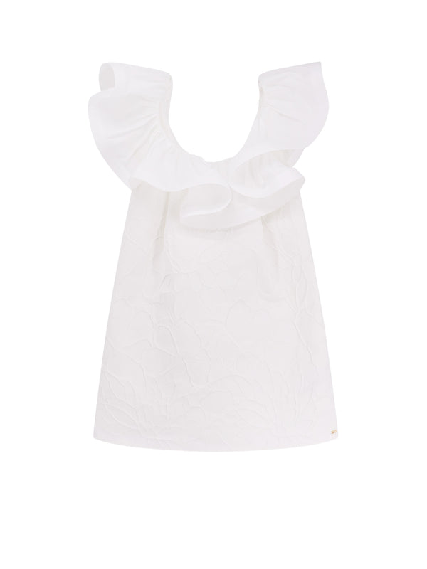 Abito Mini Floreale Jacquard Con Arricciature