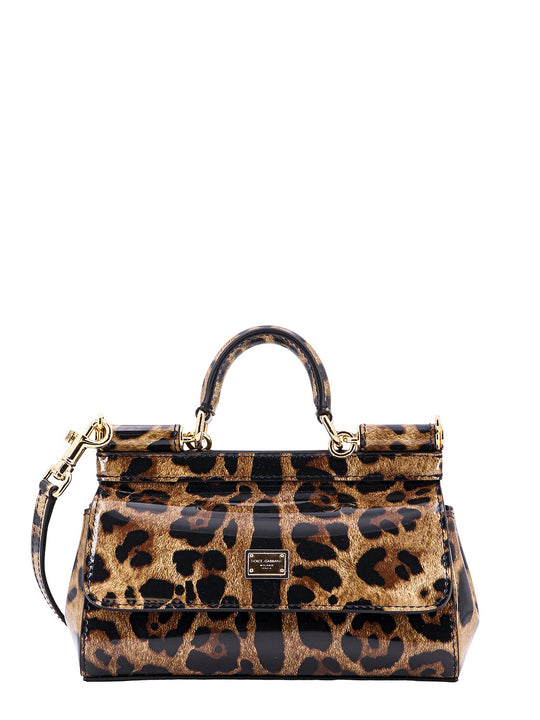 Kim Dolce & Gabbana Patent Leather Shoulder Bag With Animalier Effect