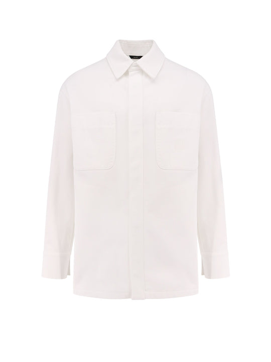 Denim Jacket With Stitched Profiles And Ff Logo