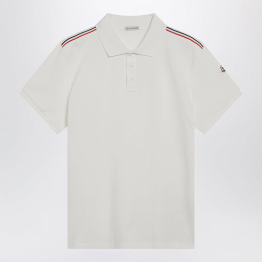 White Cotton Piqué Polo Shirt With Tricolor Trims