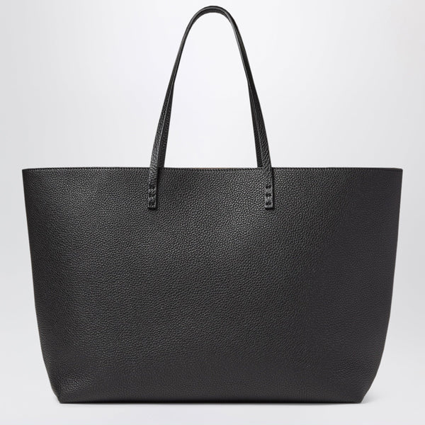 Black Cuoio Romano Leather Medium Roll Shopper