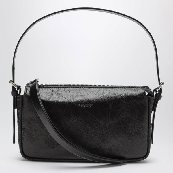 Piccola In Pelle Con Zip E Finitura Craquelé Nera
