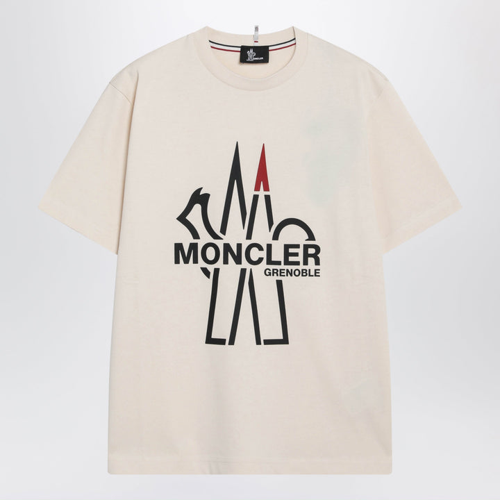 Moncler Grenoble Camiseta de Algodón Marfil Con Logo