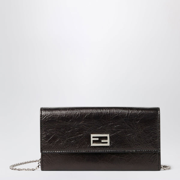 Tube Continental Wallet With Chain In Black Cracked Leather