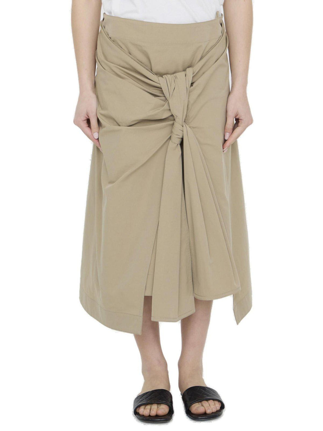 Compact Cotton Midi Skirt Gonne Beige