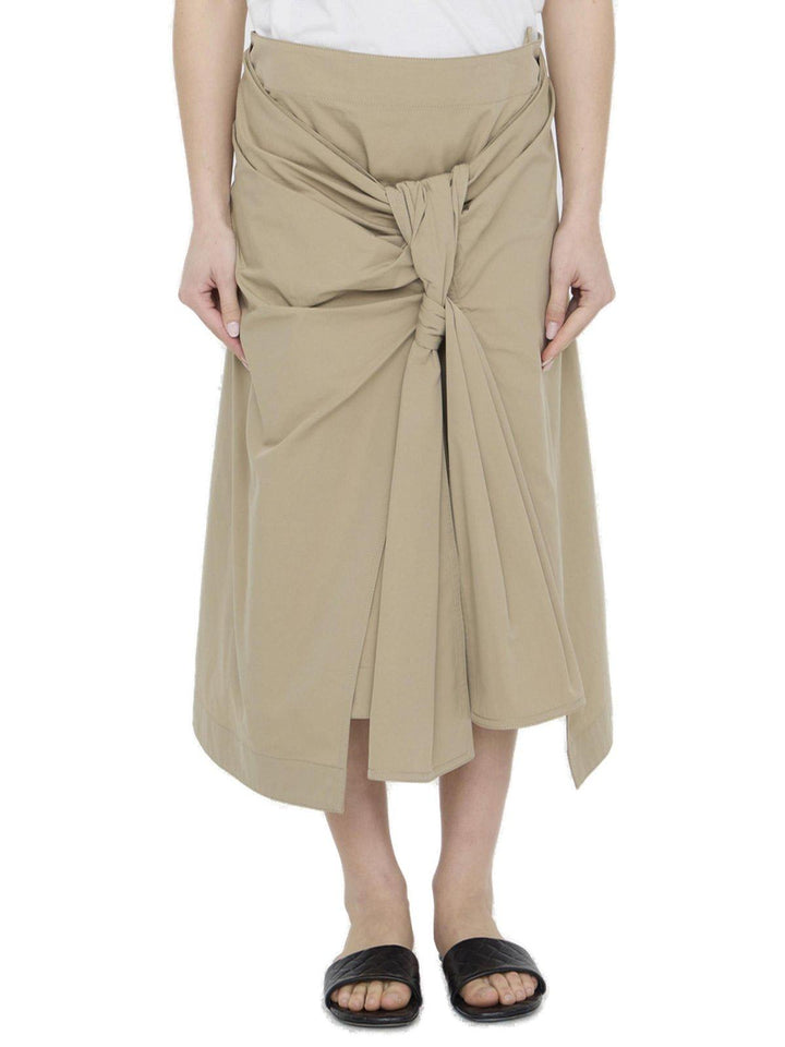 Compact Cotton Midi Skirt Gonne Beige