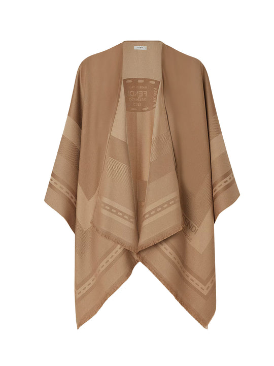 Wool And Cashmere Poncho With Jacquard Manufacturing