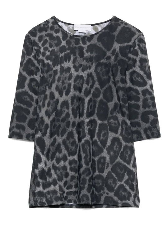Leopard Print Top In Ash Grey